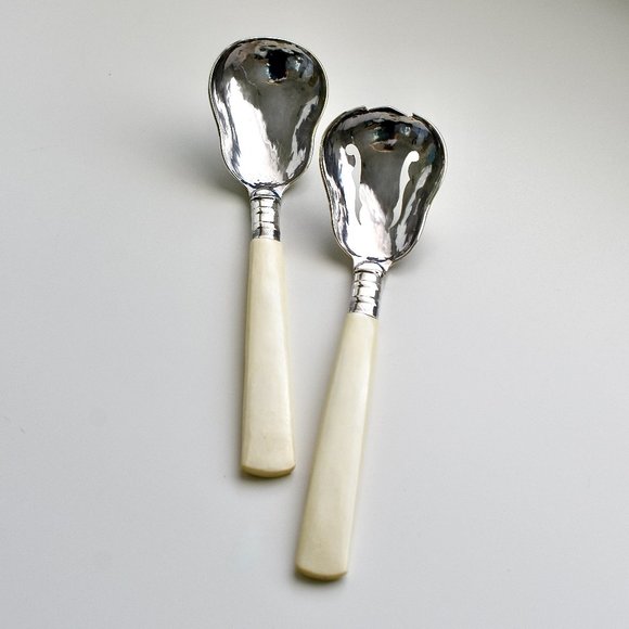 Sterling Silver 925 with Natural Horn handle Serving Spoons Set 2 - Picture 13 of 13